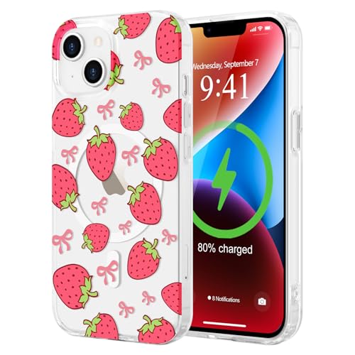 LCHULLE Magnetische Hülle für iPhone 14/13 Kompatibel mit MagSafe Handyhülle Transparent Rosa Schleife für Mädchen Frauen Magnetisch Schutzhülle Silikon Case für iPhone 14/13 Rosa Erdbeere LCHULLE Magnetische Hülle für iPhone 14/13 Kompatibel mit MagSafe Handyhülle Transparent Rosa Schleife für Mädchen Frauen Magnetisch Schutzhülle Silikon Case für iPhone 14/13 Rosa Erdbeere von LCHULLE