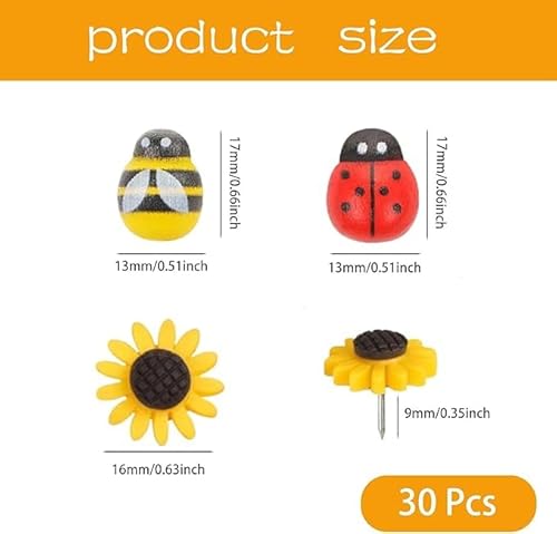 50 Stücke Niedlicher Cartoon Thumbtips, Biene Sonnenblume Ladybug-Fruchtstyling, Kreative Multifunktions Dekorative Nägel, Büro-Cork-Board-Accessoires. von LCIEFKAE