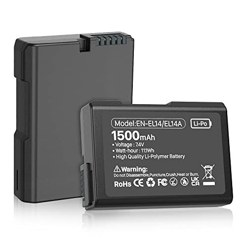 Akku für Nikon EN-EL14/EL14a, 1500 mAh, Ersatzakku für Nikon D5600 D5100 D5200 D5300 D5500 D3100 D3200 D3300 D3400 D3500, Coolpix P7000 P7 100 P7200 Kameras (1 Packung) von LCLEBM