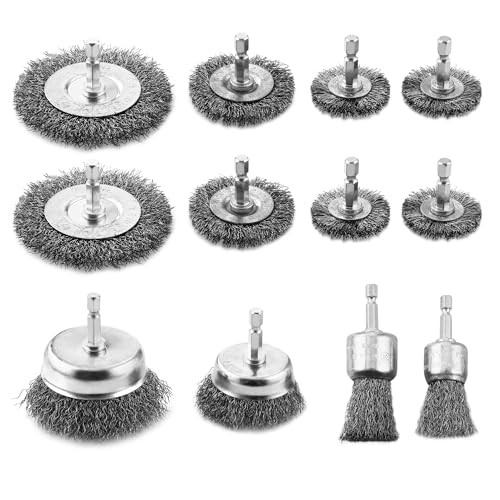 Drahtbürste Bohrmaschine 12 Teiliges Set, 6-mm-Drahtbürste Akkuschrauber, mit Sechskant-Drahtbürste, Stahlbürste Akkuschrauber können zum Entrosten, Schleifen, Polieren und Entgraten verwendet werden von LCXCXY