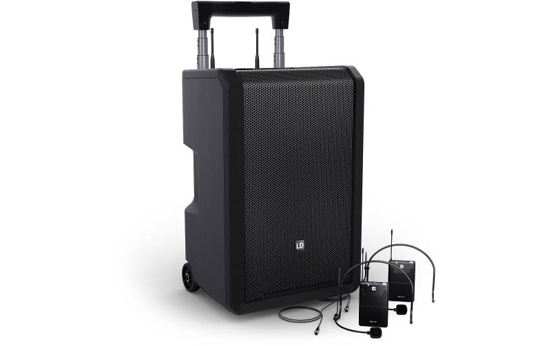 LD Systems ANNY® 10 BPH 2 B8 - 10" Mobiler Bluetooth® PA-Lautsprecher mit Akku, Mixer und 2x Headset-Mikrofon (inkl. Taschensender) von LD Systems