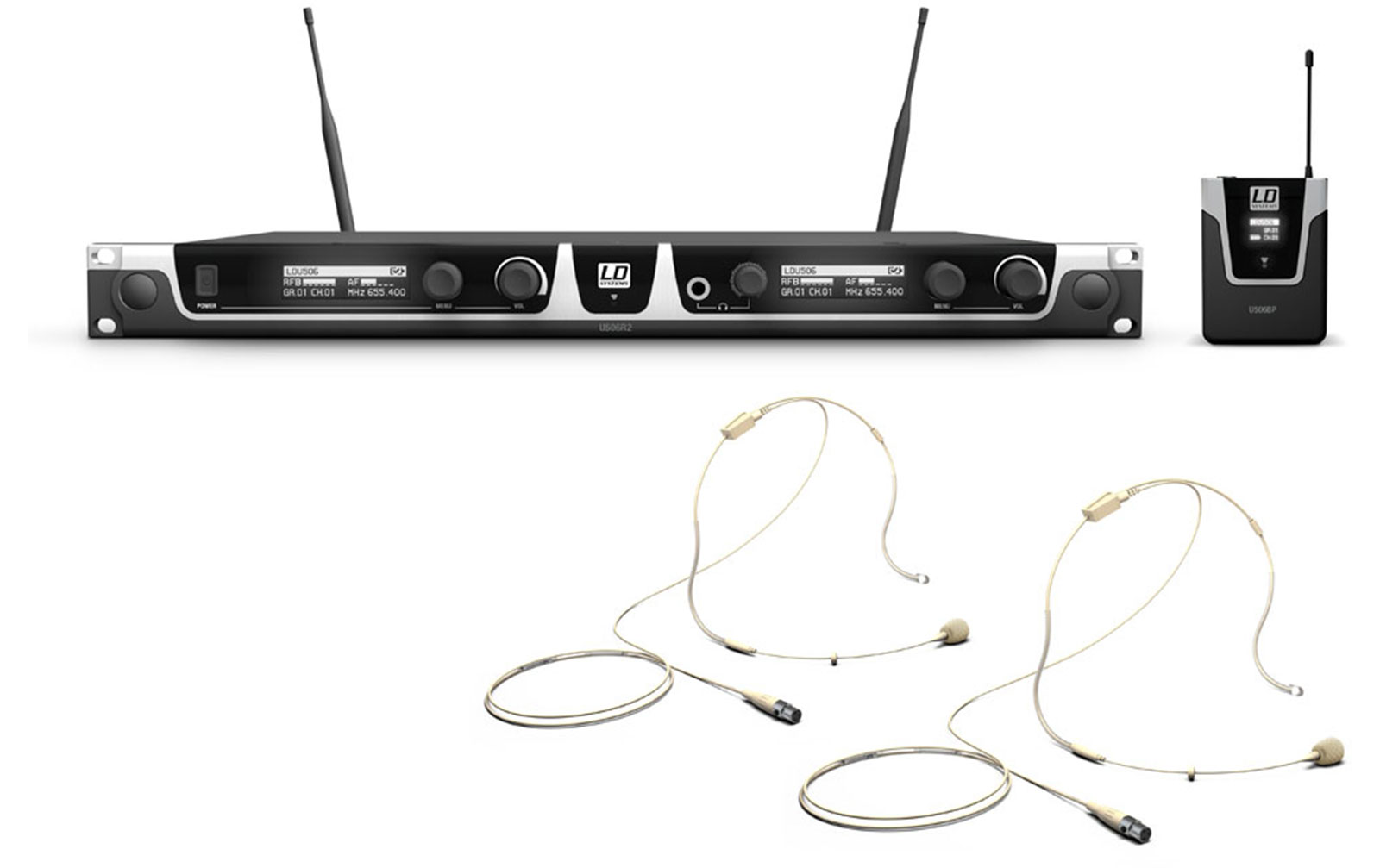 LD Systems U506 BPHH 2 Funkmikrofon System mit 2 x Bodypack und 2 x Headset beigefarben von LD Systems
