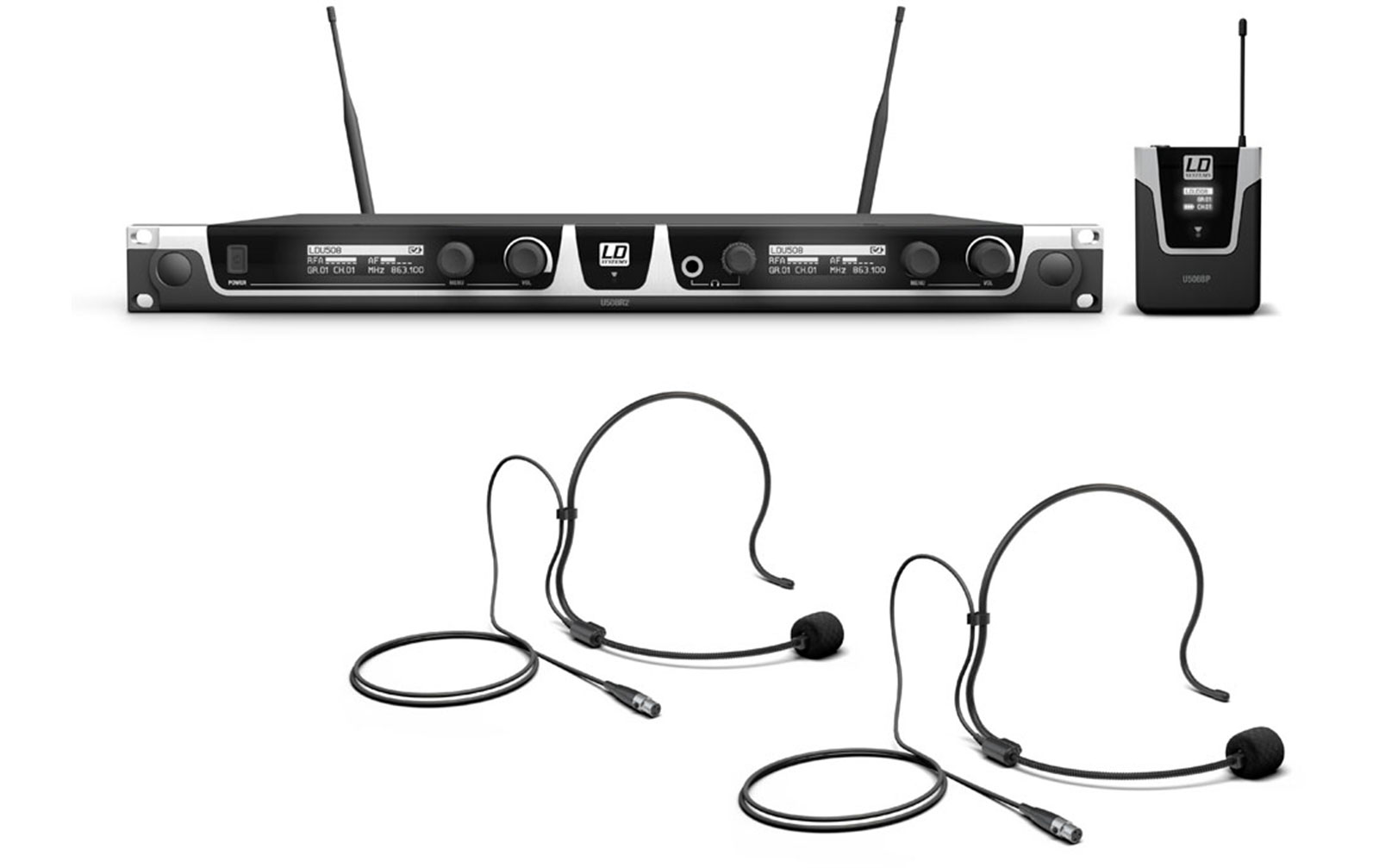 LD Systems U508 BPH 2 Funkmikrofon System mit 2 x Bodypack und 2 x Headset von LD Systems