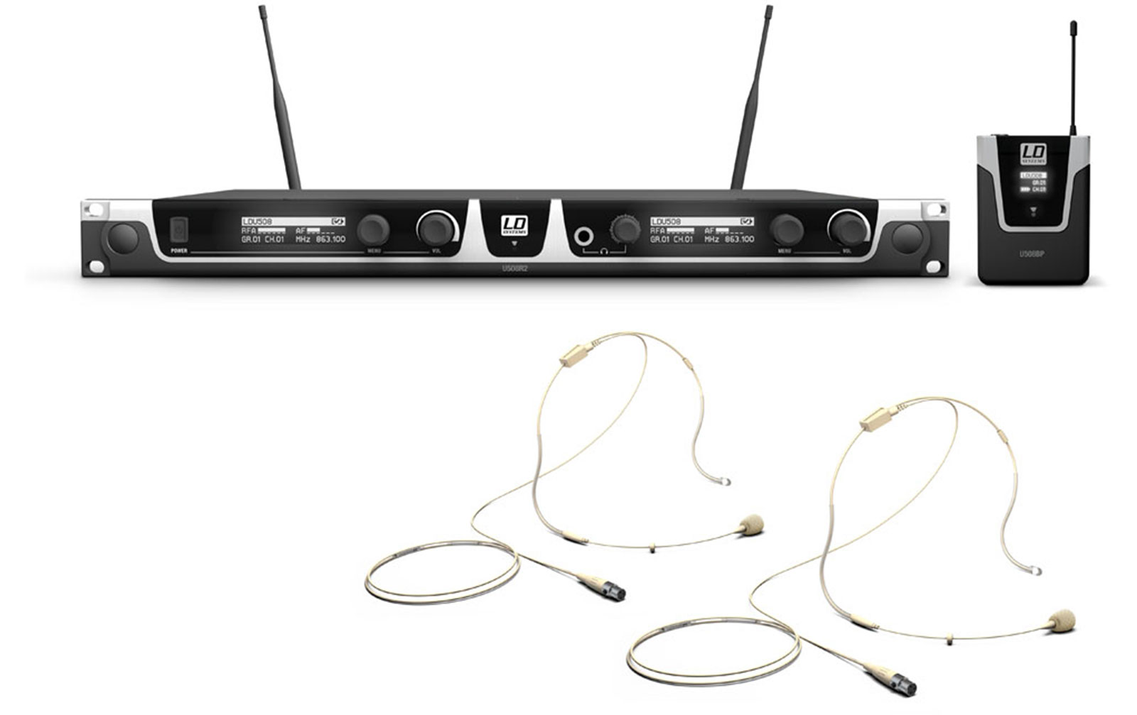 LD Systems U508 BPHH 2 Funkmikrofon System mit 2 x Bodypack und 2 x Headset beigefarben von LD Systems