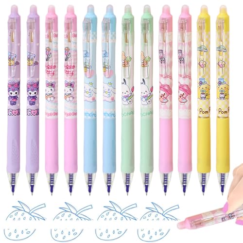 Kawaii Radierbarer Stift 12 Stück Stifte Radierstift Kinder Cartoon 0.5 mm Gelstifte zum Schreiben und Verzieren, für Schulsachen Bürobedarf Studenten von LDDYKZY