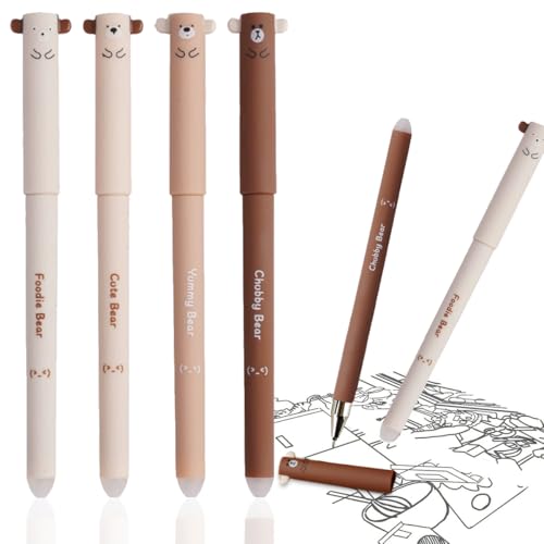 LDDYKZY Radierbarer Stift 0.5mm Radierstift Bär Cartoon Löschbarer Stift Erasable Pen Ende zum Entfernen der Tinte Gelstifte Radierbar für Studenten Geschenk, Schulsachen Schul Bürobedarf von LDDYKZY