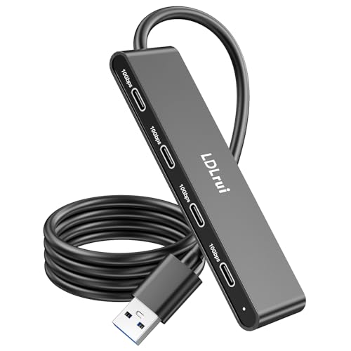 LDLrui USB Hub für PC,10Gbps Hochgeschwindigkeitsübertragung USB A zu USB C Hub mit langem Kabel(1.2M)，USB Splitter mit 4 USB-C 3.2 Port für Mac Pro,Dell OptiPlex,Skytech Gaming,HP,Lenovo von LDLrui