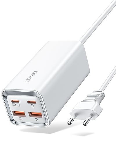 LDNIO 65W USB C Ladegerät, PD Schnellladegerät 4-Port Desktop Netzteil mit 1,5M AC Kabel für MacBook Pro/Air, USB-C Laptop, iPhone 15/15 Pro/ 14/14Pro/13, iPad Pro, Samsung Galaxy S22, Steam Deck von LDNIO