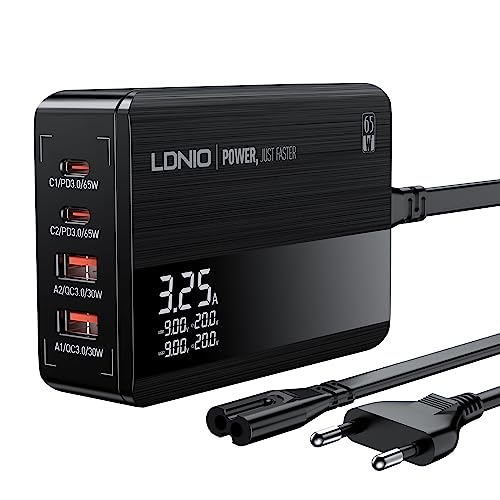 LDNIO Ladegerät, 65W USB Netzteil 4 Port PD Desktop Schnellladegerät mit LED-Anzeige, Kompatibel für USB C Laptops, MacBook Pro/Air, iPad Pro, iPhone, Samsung Galaxy, Xiaomi, Huawei usw von LDNIO