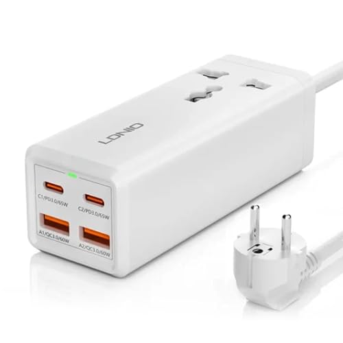 LDNIO Steckdosenleiste mit 1 AC Steckdose, 2X USB, 2X USB-C SC1418, 2500W (Weiß) von LDNIO