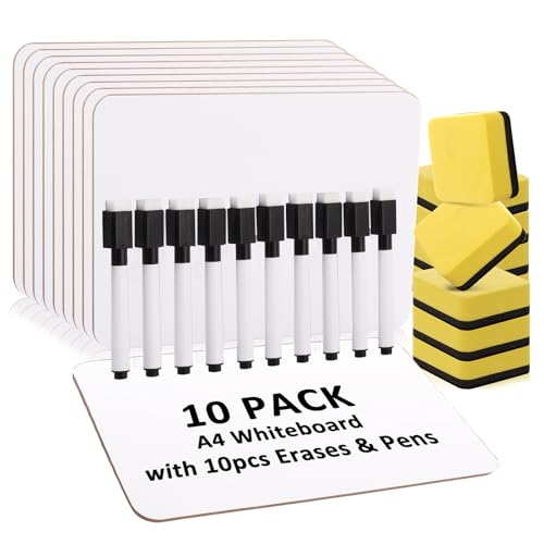 LDXDRU Doppelseitiges Whiteboard, A4, 30 x 21 cm, Mini-Whiteboard mit Stiften und Radiergummis, trocken abwischbar, tragbar, kleine Whiteboards für Zuhause, Büro, Studio, 10 Stück LDXDRU Doppelseitiges Whiteboard, A4, 30 x 21 cm, Mini-Whiteboard mit Stiften und Radiergummis, trocken abwischbar, tragbar, kleine Whiteboards für Zuhause, Büro, Studio, 10 Stück von LDXDRU