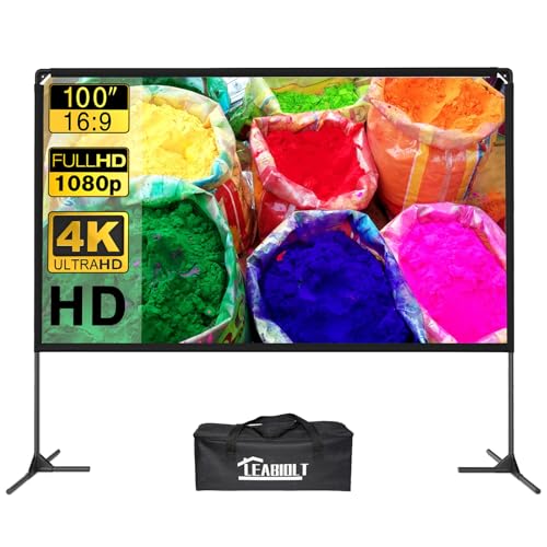 Projektor-Leinwand mit Ständer, 254 cm (100 Zoll), für den Außenbereich, verdickte, faltenfreie, tragbare Projektor-Leinwand und stabiler Rahmen von LEABIOLT