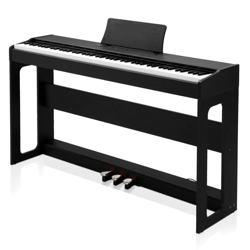 LEADZM 88 Tasten Digital Piano, Voll Gewichtete Tastatur, E-Piano mit MIDI-USB, Audio Bluetooth und Stereolautsprechern, 128 Töne und Rhythmen, 3-Pedal-System, Schwarz von LEADZM