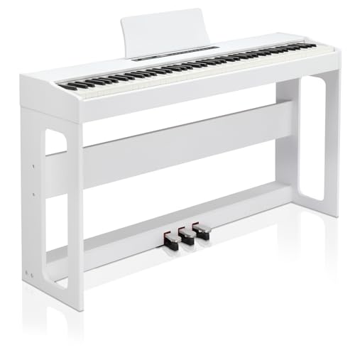 LEADZM 88 Tasten Digital Piano, Voll Gewichtete Tastatur, E-Piano mit MIDI-USB, Audio Bluetooth und Stereolautsprechern, 128 Töne und Rhythmen, 3-Pedal-System, Weiß von LEADZM