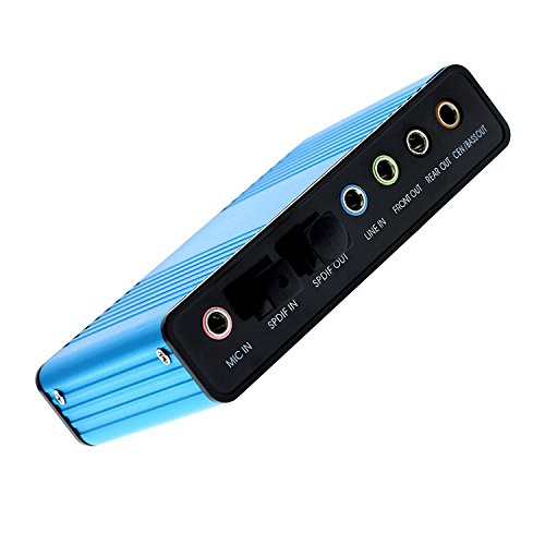 LEAGY Soundkarte, 6-Kanal Externe Soundkarte USB 2.0 Externe 5.1 Surround Sound Optischer S/PDIF Audio Soundkarte Adapter für PC Laptop Aufnahme Kompatibel mit Windows 10/8/7/XP, Blau von LEAGY