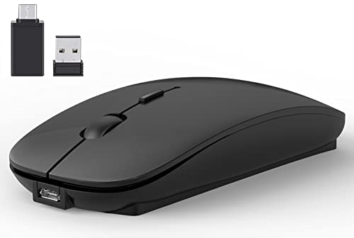 Funkmaus 2,4 GHz mit USB Empfänger für Laptop Computer-Wiederaufladbar Kabellose Maus Kompatibel mit Apple MacBook air/pro,iPad,Mac,Chromebook,PC, mit USB C Adapter (Schwarz) von LEAPEST