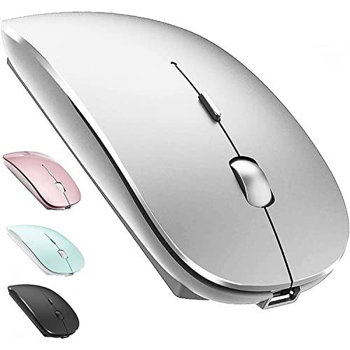 Kabellose Bluetooth Maus für MacBook Pro/Air/Mac/iPad/Laptop/Desktop/Mac/PC/Computer/Telefon - Tragbare schlanke, leise Büromäuse mit USB-C-Adapter 2,4 GHz -Mäuse Kabellos (Silber) von LEAPEST