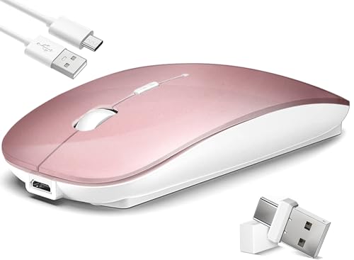 Kabellose Maus für Laptop, Bluetooth-Maus mit drei Modi (Bluetooth 5.2+ USB-A & USB-C Empfänger) - Kompatibel mit TypeC & USB Port Geräten/MacBook Pro/Air/Mac/iPad/Chromebook/Computer,Roségold von LEAPEST