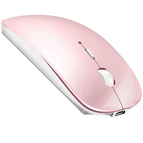 LEAPEST Kabellose Bluetooth Maus für MacBook Pro/Air/Mac/iPad/Laptop/Desktop/Mac/PC/Computer/Telefon - Tragbare schlanke, leise Büromäuse mit USB-C-Adapter 2,4 GHz -Mäuse Kabellos(Rosa) von LEAPEST