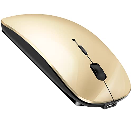 LEAPEST Kabellose Bluetooth Maus für MacBook Pro/Air/Mac/iPad/Laptop/Desktop/Mac/PC/Computer/Telefon - Tragbare schlanke, leise Büromäuse mit USB-C-Adapter 2,4 GHz -Mäuse Kabellos (Gold) von LEAPEST