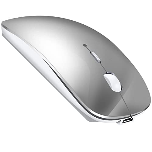 LEAPEST Kabellose Bluetooth Maus für MacBook Pro/Air/Mac/iPad/Laptop/Desktop/Mac/PC/Computer/Telefon - Tragbare schlanke, leise Büromäuse mit USB-C-Adapter 2,4 GHz -Mäuse Kabellos (Grau weiß) von LEAPEST
