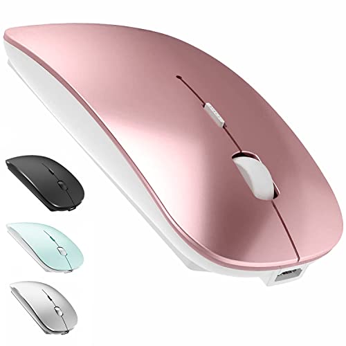 LEAPEST Kabellose Bluetooth Maus für MacBook Pro/Air/Mac/iPad/Laptop/Desktop/Mac/PC/Computer/Telefon - Tragbare schlanke, leise Büromäuse mit USB-C-Adapter 2,4 GHz -Mäuse Kabellos (Roségold) von LEAPEST