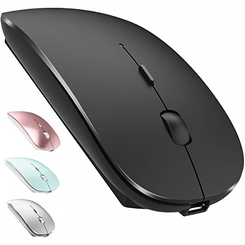 LEAPEST Kabellose Bluetooth Maus für MacBook Pro/Air/Mac/iPad/Laptop/Desktop/Mac/PC/Computer/Telefon - Tragbare schlanke, leise Büromäuse mit USB-C-Adapter 2,4 GHz -Mäuse Kabellos (Schwarz) von LEAPEST