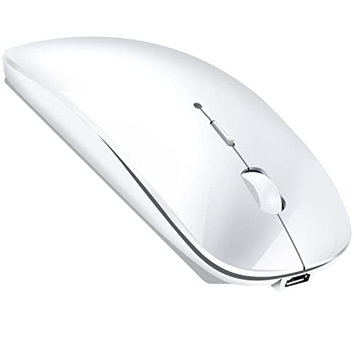 LEAPEST Kabellose Bluetooth Maus für MacBook Pro/Air/Mac/iPad/Laptop/Desktop/Mac/PC/Computer/Telefon - Tragbare schlanke, leise Büromäuse mit USB-C-Adapter 2,4 GHz -Mäuse Kabellos (Weiß) von LEAPEST