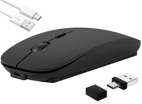 LEAPEST Kabellose Maus für Laptop, Bluetooth-Maus mit DREI Modi (Bluetooth 5.2+ USB-A & USB-C Empfänger) - Kompatibel mit TypeC & USB Port Geräten/MacBook Pro/Air/Mac/iPad/Chromebook/Computer,schwarz von LEAPEST