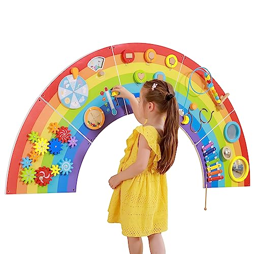 SPARK & WOW Regenbogen Spieltafel und Aktivitätscenter - Alter 18M+ - Sensorisches Wandspielzeug - 10 Aktivitäten - Aktivitätsbrett - Kindzimmer Dekoration von SPARK & WOW