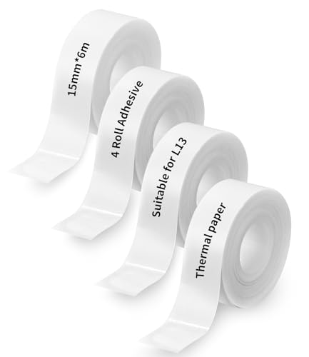 Etiketten Selbstklebend 4pcs,Angepasstes Etikettendruckpapier, Wasserdicht Etikettenband Papier 6mX15mm,Thermo-Etikettenband für Zuhause,für wasserfeste Etiketten geeignet für Haus,Büro,Schule von LEAZZLE