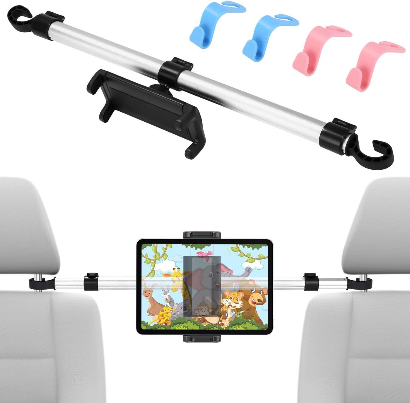 LEAZZLE Verstellbarer Tablet Halter für Auto, 4.5-13 Zoll Geräte Halterung, (bis 13 Zoll, Kinder Tablet Halter für Autositz, Kopfstütze, Anti-Schütteln Halter mit 4 Autositzhaken für iPad, Switch, Smartphone) LEAZZLE Verstellbarer Tablet Halter für Auto, 4.5-13 Zoll Geräte Halterung, (bis 13 Zoll, Kinder Tablet Halter für Autositz, Kopfstütze, Anti-Schütteln Halter mit 4 Autositzhaken für iPad, Switch, Smartphone) von LEAZZLE