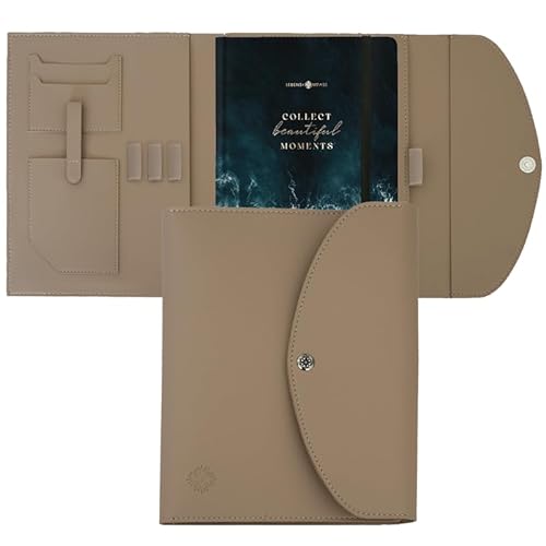 Lebenskompass Buchhülle A4 im edlen Design von "Beige" - Buchtasche & Book Sleeve Bag aus veganem Leder (PU) Für Kalender DIN A4 & als Geschenk für Buchliebhaber von LEBENSKOMPASS