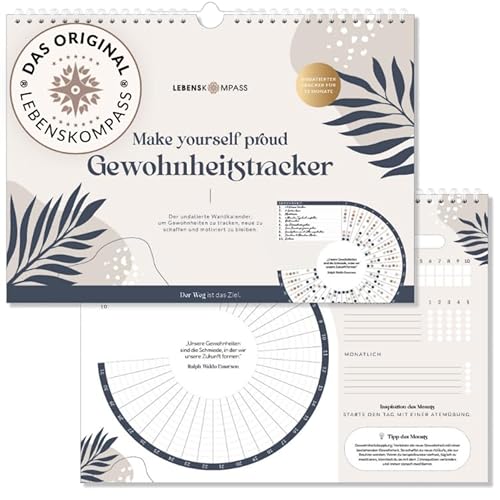 Lebenskompass® Habit Tracker für 12 Monate Gewohnheitstracker als undatierter Wandkalender - Tracke deine Fortschritte - mit inspirierenden Zitaten & Tipps von LEBENSKOMPASS