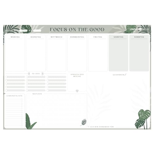Lebenskompass® Schreibtischunterlage Papier A3 "PARADISE" von mit Wochenplaner Schreibtisch Unterlage aus Papier mit Kalender - Produktivität steigern im Homeoffice & Büro von LEBENSKOMPASS