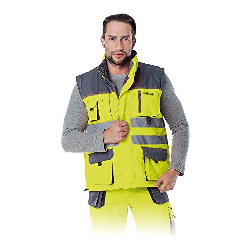 Leber & Hollman Herren Arbeitsweste LH-FMNW-V, gefüttert, 100% Polyester 35 270 g/m2, Futter 100% Polyester, Hochkragen, vorne Reißverschluss und Klettverschluss, Reflexionsstreifen von LEBER & HOLLMAN