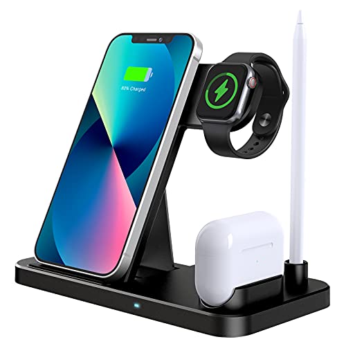 LECHLY Wireless Charger, 4 in 1 Induktive ladestation für Apple Watch Airpods Pro, Qi-Zertifiziert Kabelloses Ladegerät für iPhone 12/SE/11/X/XR/Xs Max/8, Samsung Galaxy S20/S10 von LECHLY