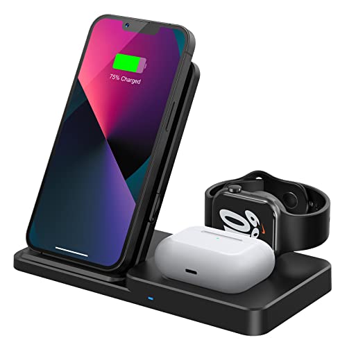 Wireless Charger 3 in 1 Induktive ladestation für iPhone 14 13 12 11 X Pro Max, Schnelles Kabelloses Ladegerät Kompatibel mit Apple Watch & Air Pods von LECHLY