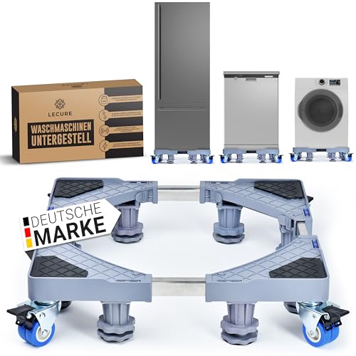 LECURE® Waschmaschinen-Untergestell mit Rollen [verstellbar: 41-65 cm Länge und 9-12 cm Höhe] - Podest zur Erhöhung von Waschmaschine, Trockner, Kühlschrank & Co. [inkl. Vibrationsschutz] von LECURE