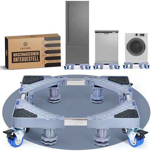 LECURE® Waschmaschinen-Untergestell mit Rollen [verstellbar: 41-65 cm Länge und 9-12 cm Höhe] - Podest zur Erhöhung von Waschmaschine, Trockner, Kühlschrank & Co. [inkl. Vibrationsschutz] von LECURE