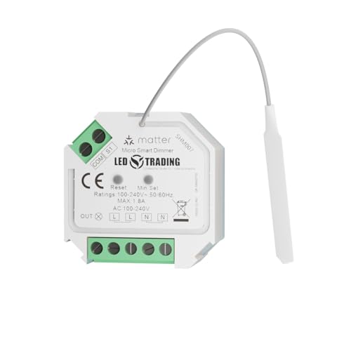 Unterputzmodule Dimmer, 1 Kanal für 230V max. 200W LED mit Taster/Schalter-Anschluss Phasenabschnitt dimmbare Lampen, Trafos & Leuchten (Dimmaktor mit Matter) von LED TRADING