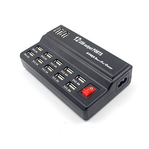 LEDMOMO USB Hub 12 Port USB Charger Station Multi USB Port für iPhone iPad Android mit EU-Stecker (schwarz) von LEDMOMO