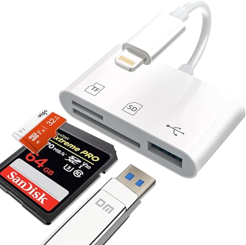 LEDODO 3-in-1 SD-Kartenleser für iPhone, Speicherkartenleser mit USB-Kameraadapter, Plug & Play Kamera-SD-Kartenbetrachter, unterstützt SD TF Karten und Micro SD Kartenadapter für iPad von LEDODO