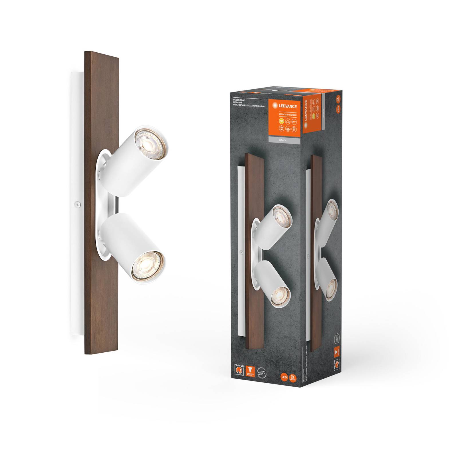 LEDVANCE LED-Deckenspot Mercury GU10, 2-fl., Holz/weiß LEDVANCE LED-Deckenspot Mercury GU10, 2-fl., Holz/weiß von LEDVANCE