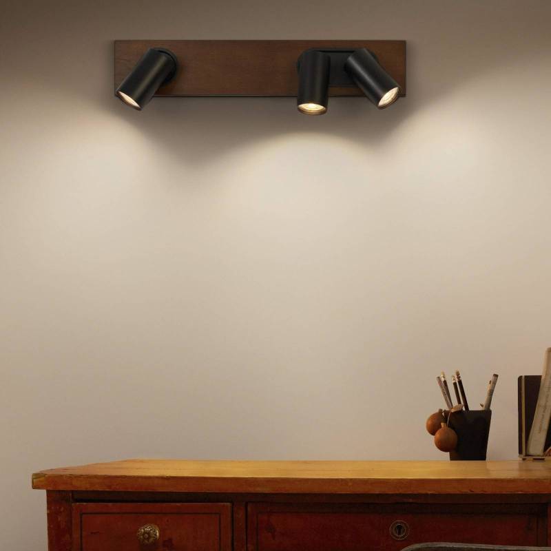 LEDVANCE LED-Deckenspot Mercury GU10, 3-fl., Holz/schwarz von LEDVANCE