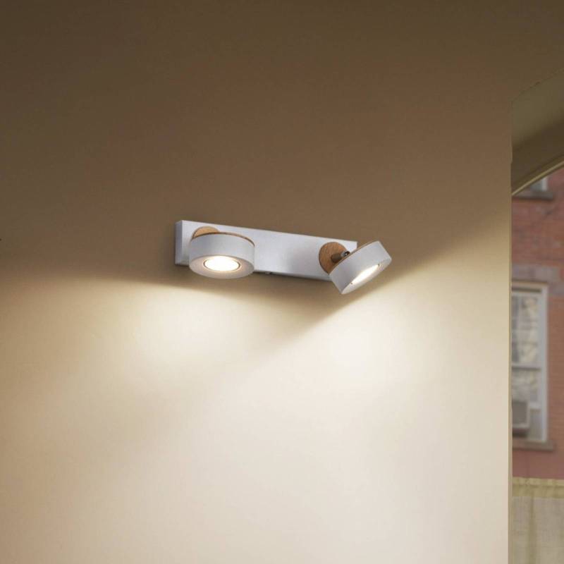 LEDVANCE LED-Deckenspot Pluto, Stahl, Holz, 2-fl., weiß von LEDVANCE