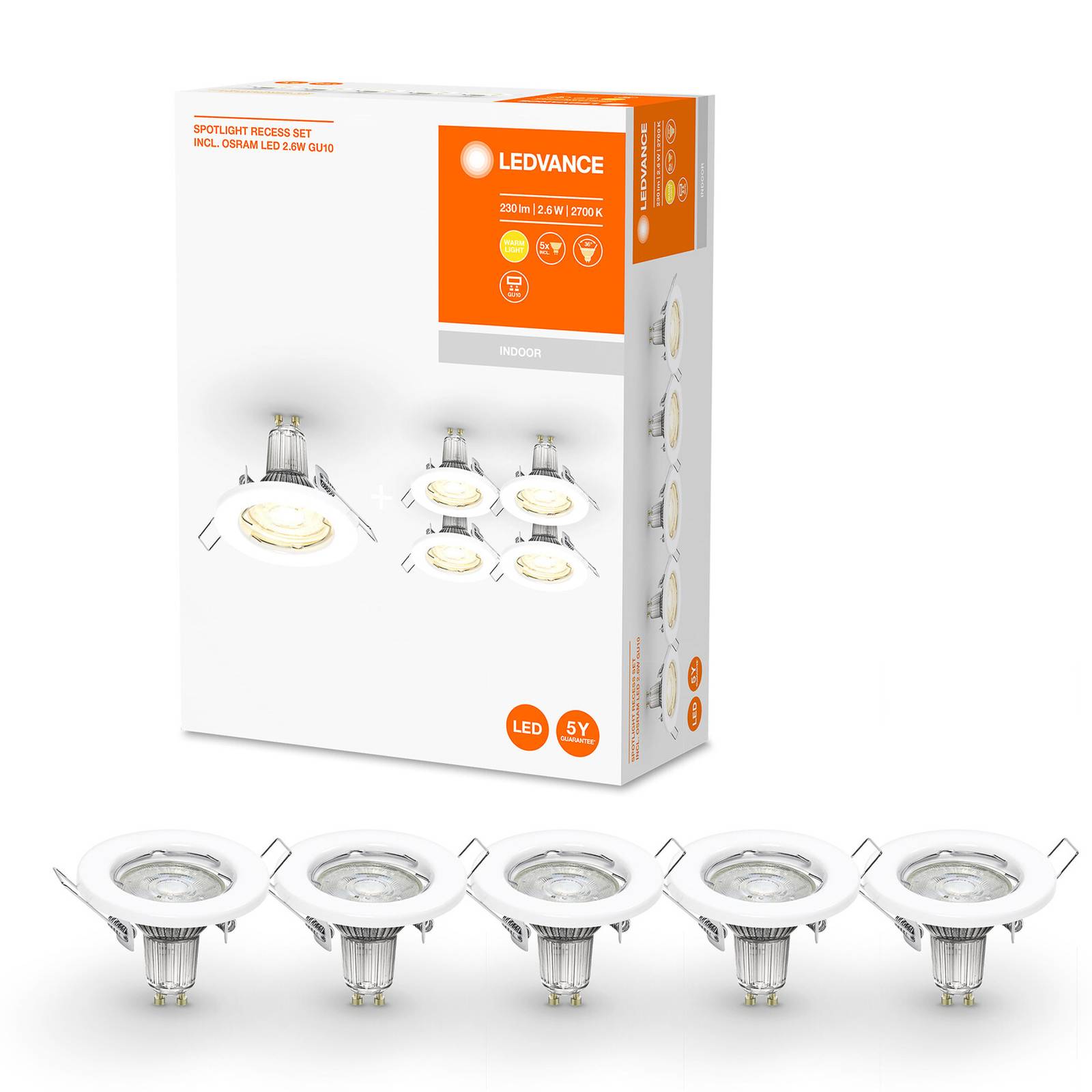 LEDVANCE LED-Einbauspot GU10 Recessed 5er-Set weiß LEDVANCE LED-Einbauspot GU10 Recessed 5er-Set weiß von LEDVANCE