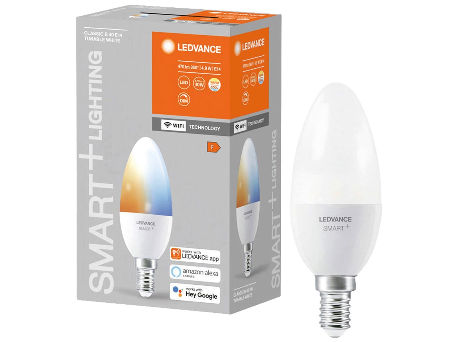 LEDVANCE LED-Lampe SMART+ WiFi Candle, B40, E14, EEK: F, 4,9 W, 470 lm, 2700…6500 K, Smart von LEDVANCE