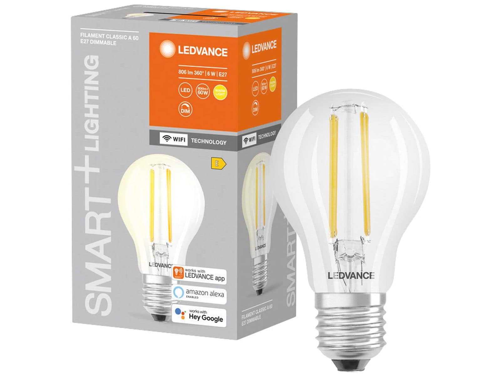 LEDVANCE LED-Lampe SMART+ WiFi Classic, A60, E27, EEK: E, 6 W, 806 lm, 2700 K, Smart von LEDVANCE