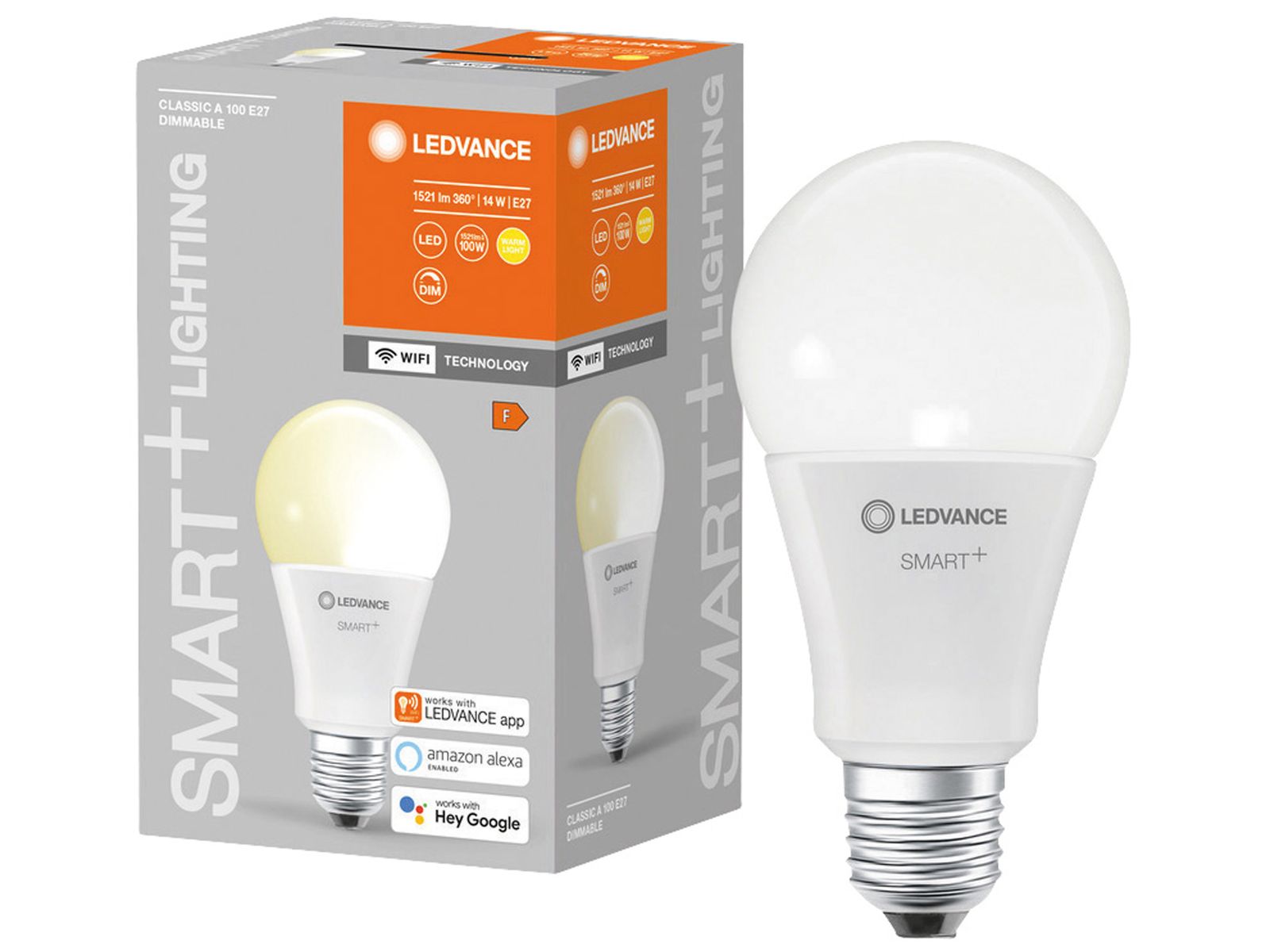 LEDVANCE LED-Lampe SMART+ WiFi Classic, A75, E27, EEK: F, 14 W, 1521 lm, 2700 K, Smart von LEDVANCE